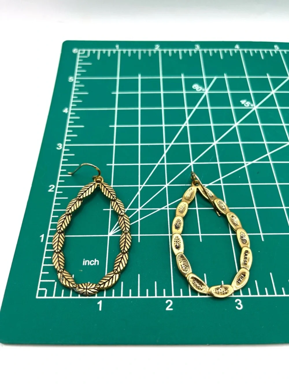 Barse Teardrop Leaf Link Earrings Gold Vermeil 925 Sterling Silver Hoop Large - Picture 11 of 14